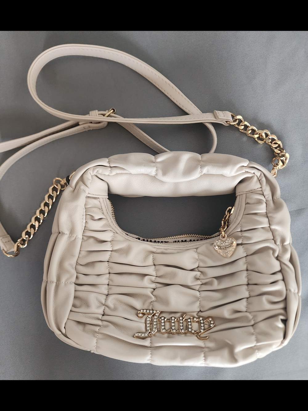 Authentic Juicy Couture Ruched Faux Leather Crossbody Bag – Cream/Ivory